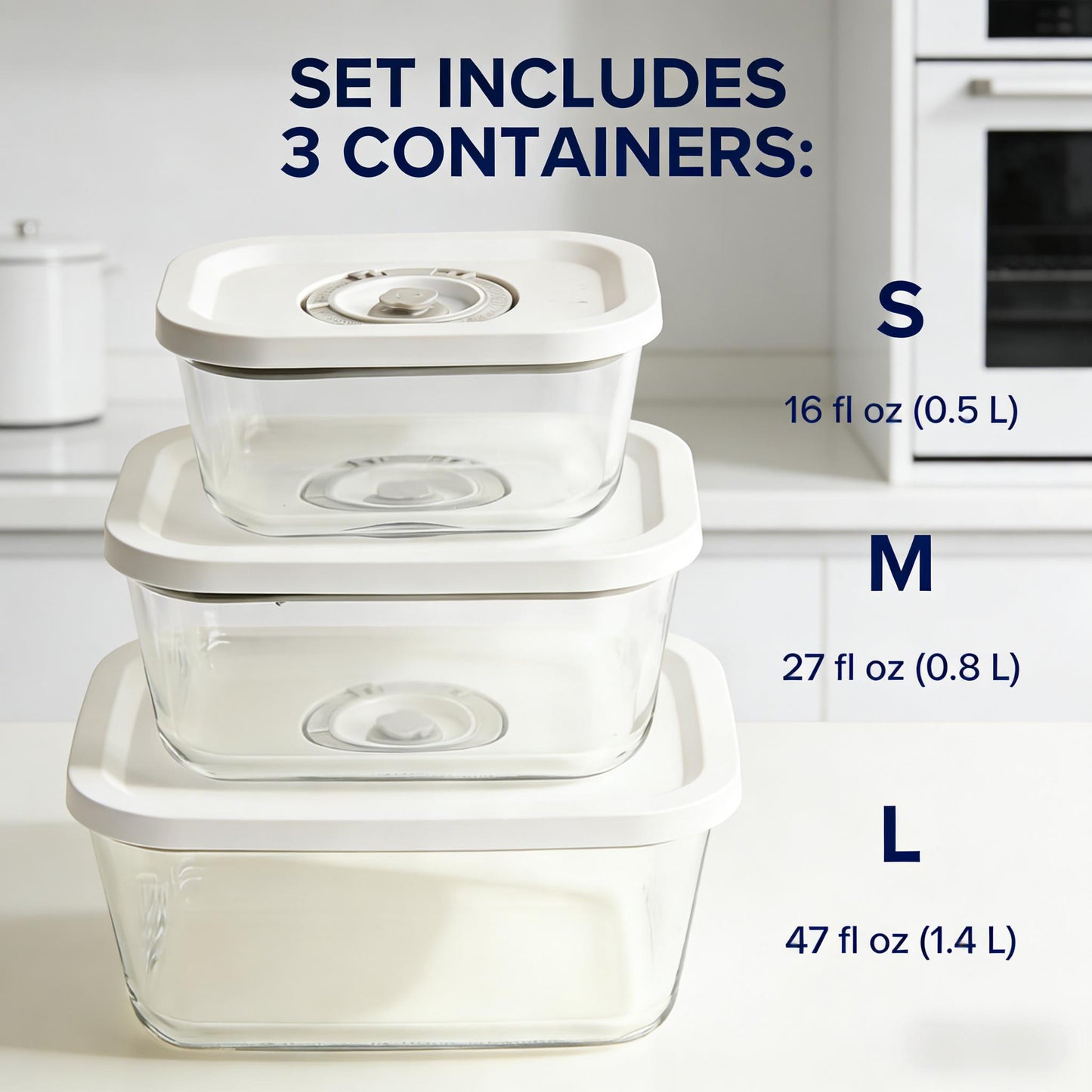 Vacuum Seal Glass Food Storage Containers (3-Piece Set)