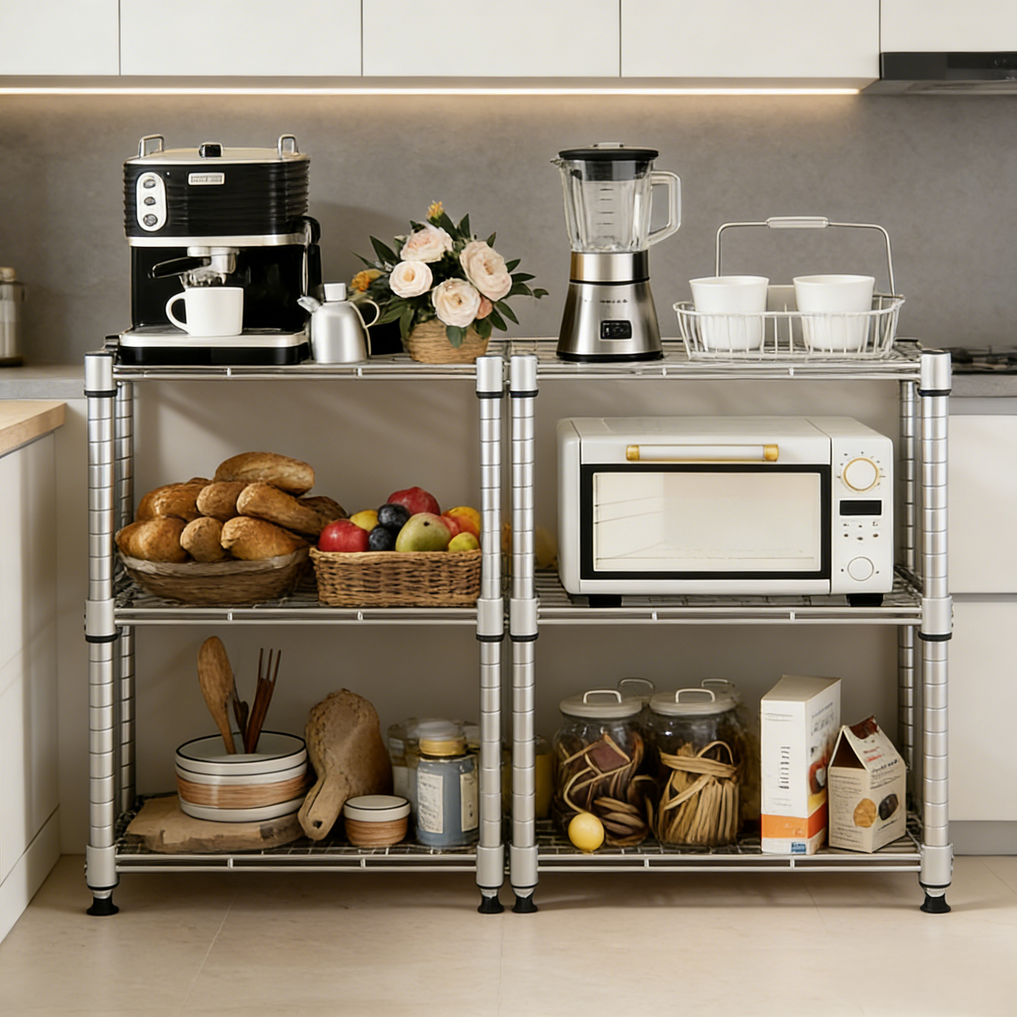 Heavy-Duty Adjustable 3-Tier Wire Shelving Unit for Home & Kitchen Organization