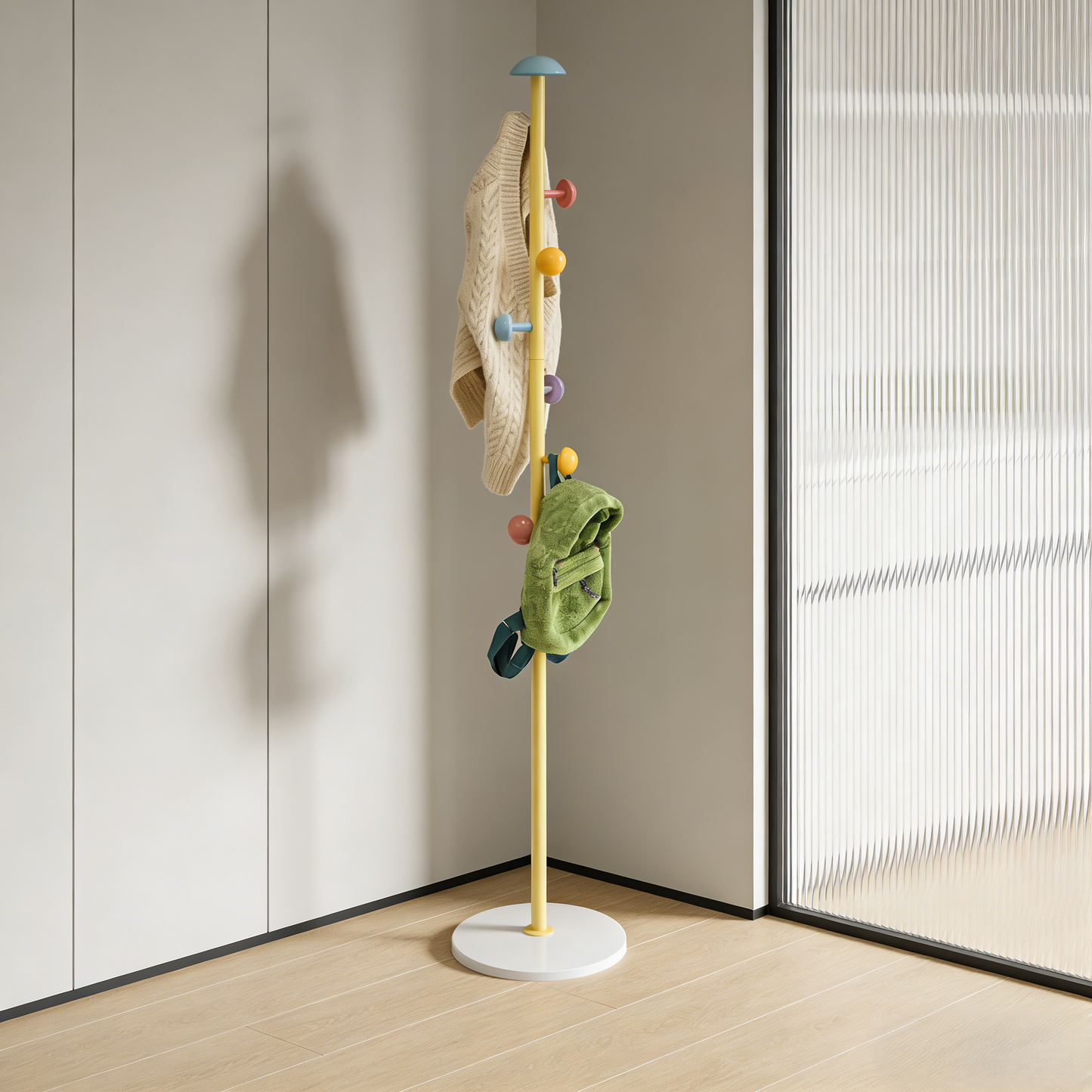 Colorful Multi-Hook Coat Rack Stand for Home Bedroom & Living Room