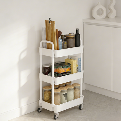 3-Tier Rolling Storage Cart with Wheels for Home Organization (White)