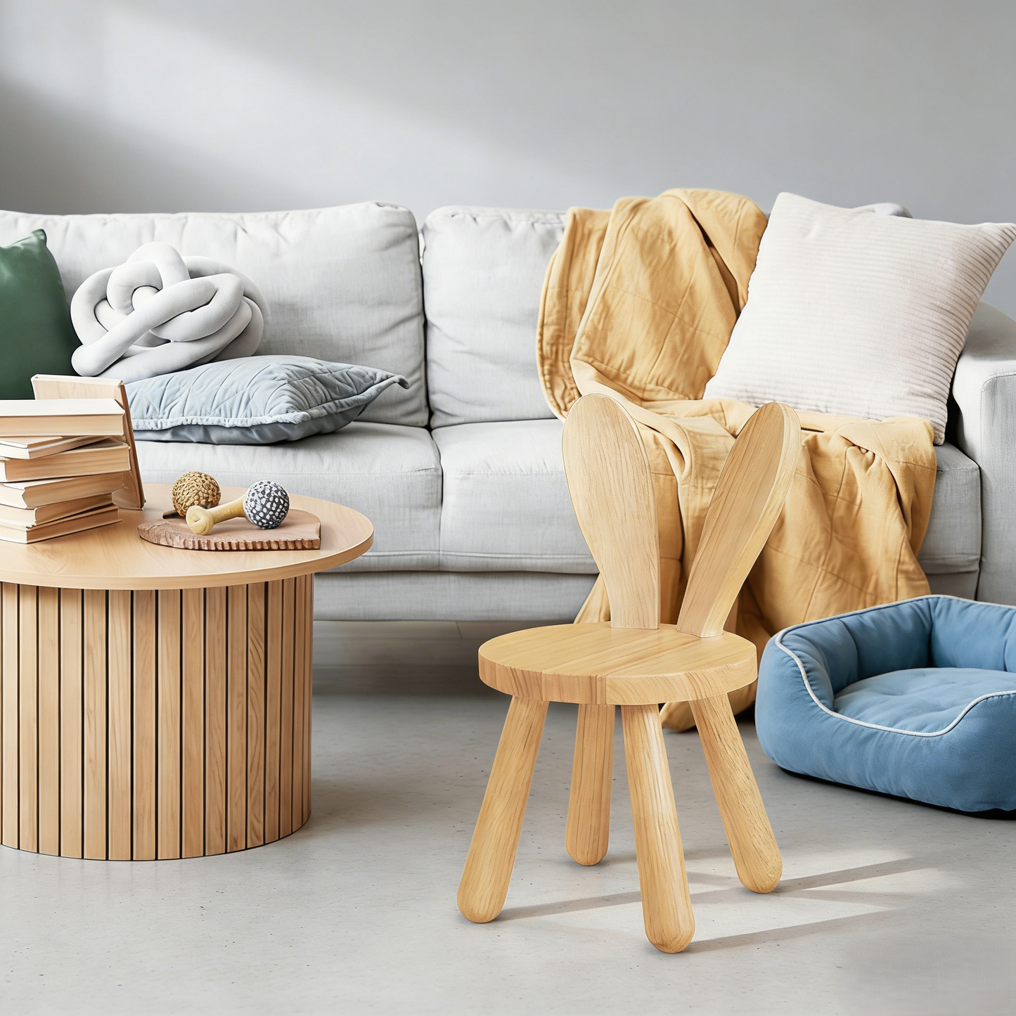 Bunny-Shaped Wooden Kids' Chair with Anti-Slip Feet
