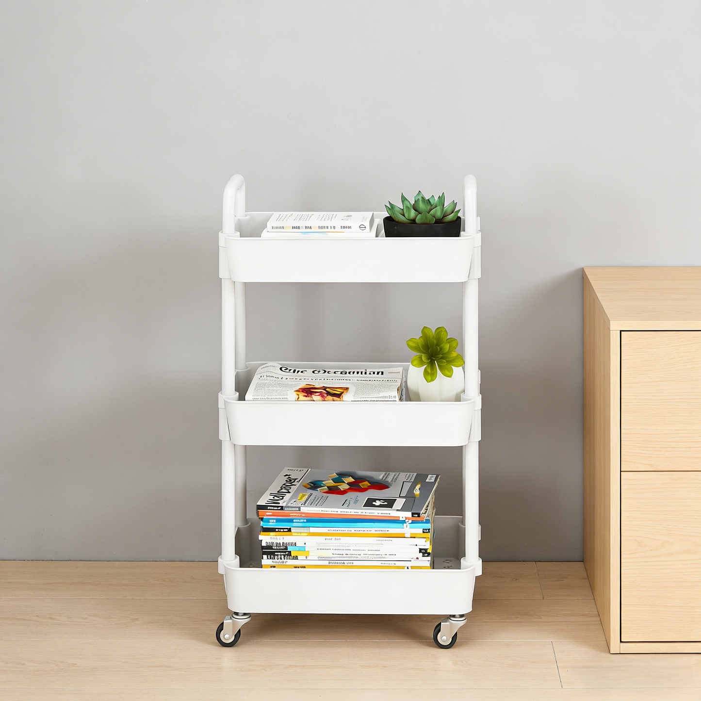 3-Tier Rolling Storage Cart with Wheels for Home Organization (White)