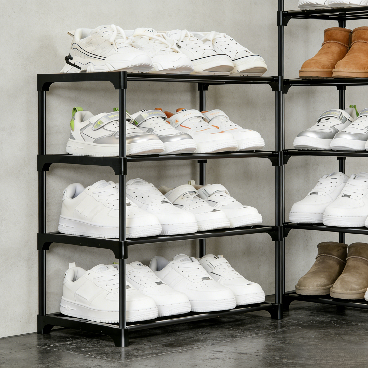4-Tier Metal Shoe Rack with Sturdy Stackable Structure