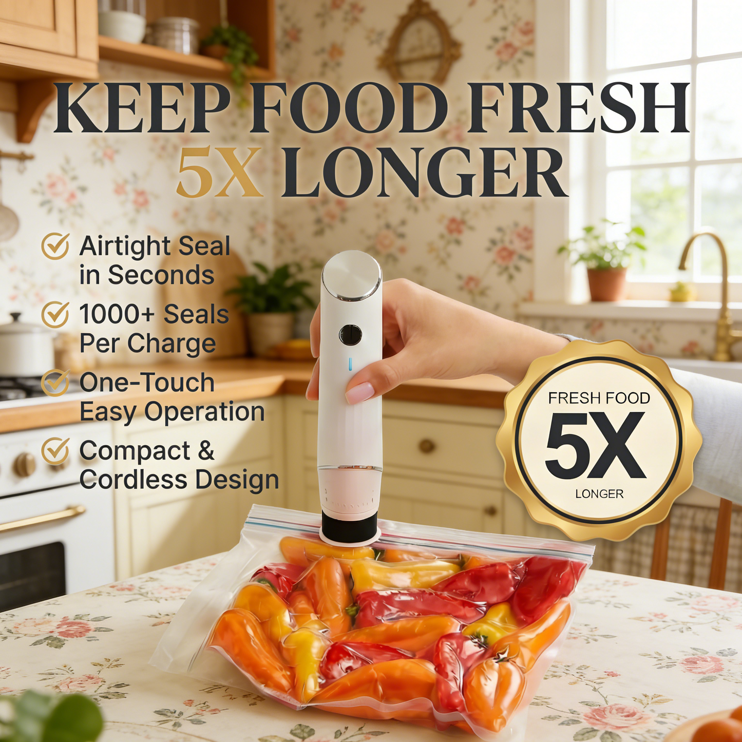 FreshSeal™ Portable Vacuum Food Sealer Bundle – Keep Food Fresh 5x Longer