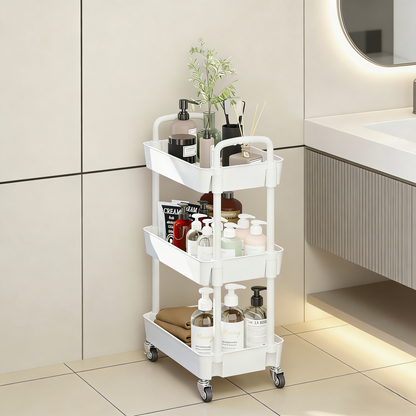 3-Tier Rolling Storage Cart with Wheels for Home Organization (White)