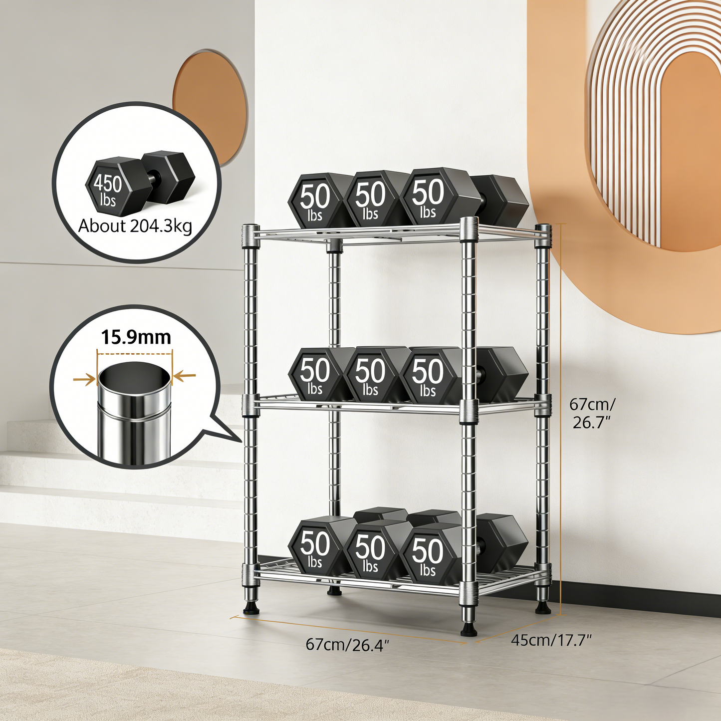 Heavy-Duty Adjustable 3-Tier Wire Shelving Unit for Home & Kitchen Organization
