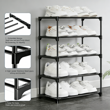 4-Tier Metal Shoe Rack with Sturdy Stackable Structure