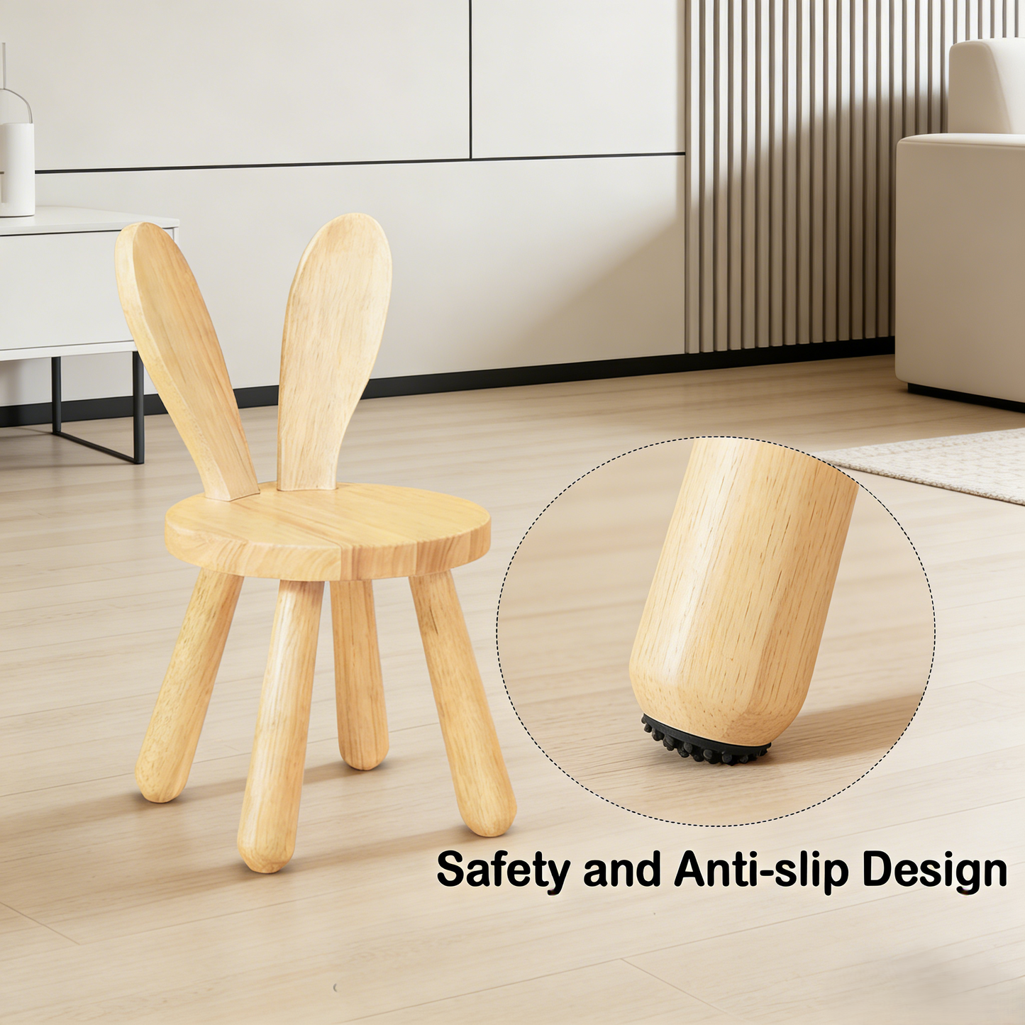 Bunny-Shaped Wooden Kids' Chair with Anti-Slip Feet