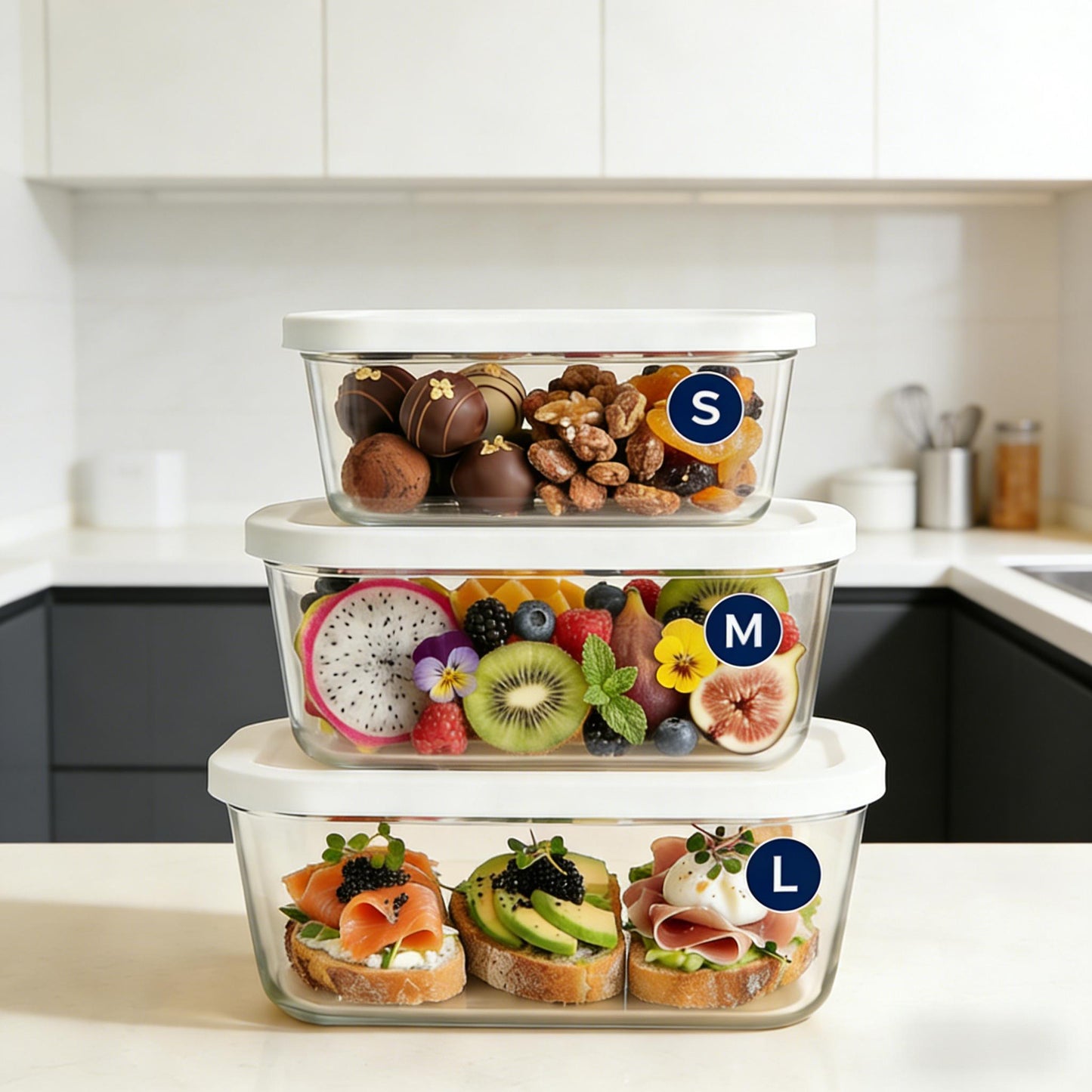 Vacuum Seal Glass Food Storage Containers (3-Piece Set)