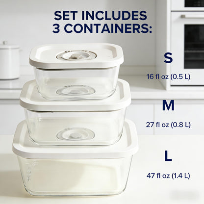 Vacuum Seal Glass Food Storage Containers (3-Piece Set)